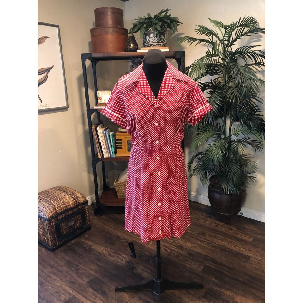 VINTAGE K.C. SPENCER RED POLKA DOT DRESS - SIZE 12